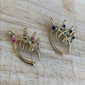 Two wishbone vintage pins brooches pink and blue